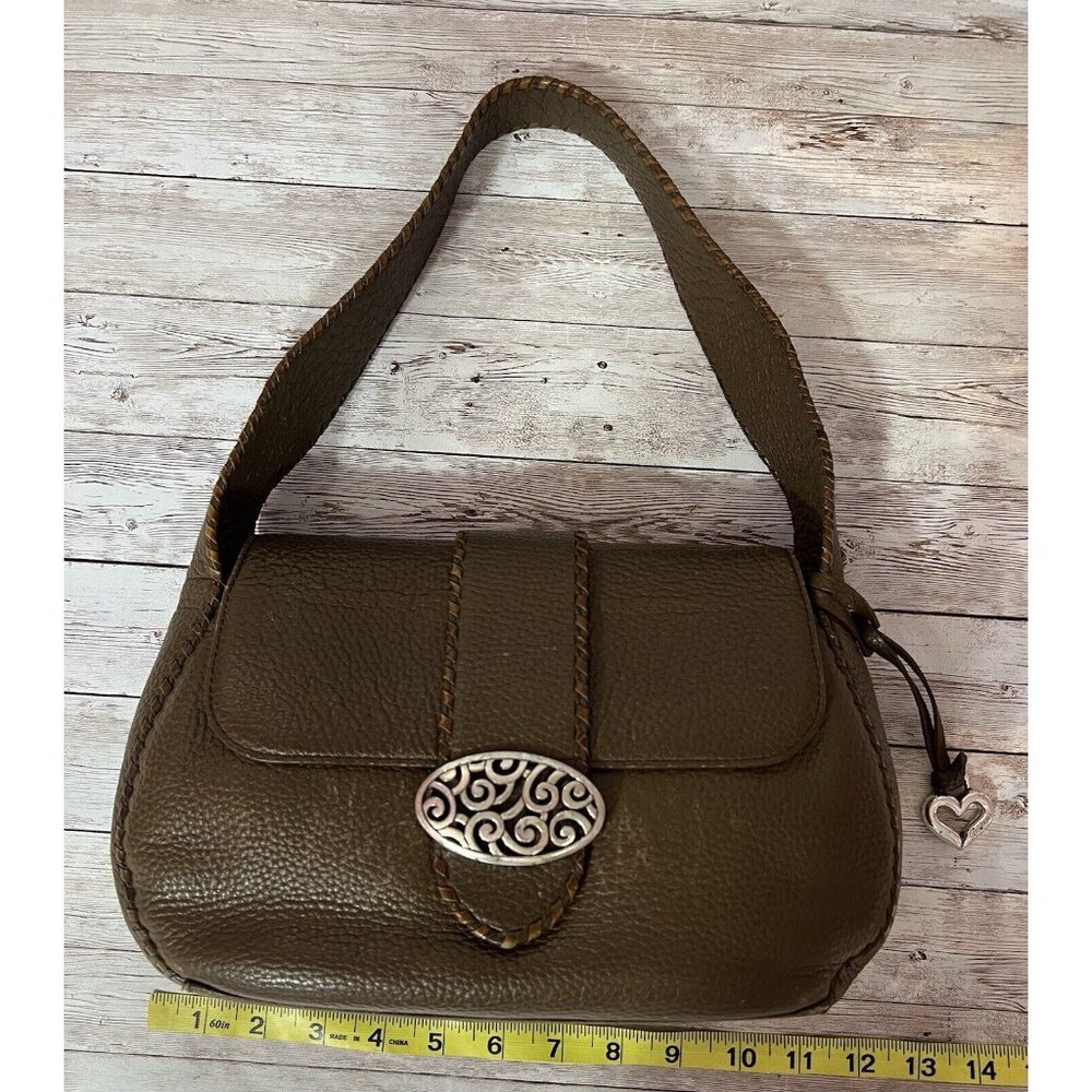 BRIGHTON Shoulder Bag Purse “Tough Collection” Leather Flap Front Logo Brown - Picture 10 of 11